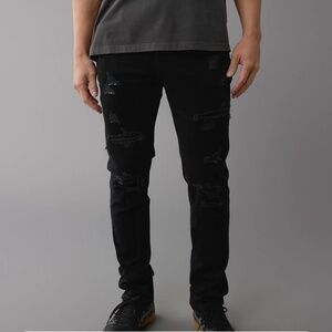 American Eagle Airflex 360 28x32 Black Patched Jeans
